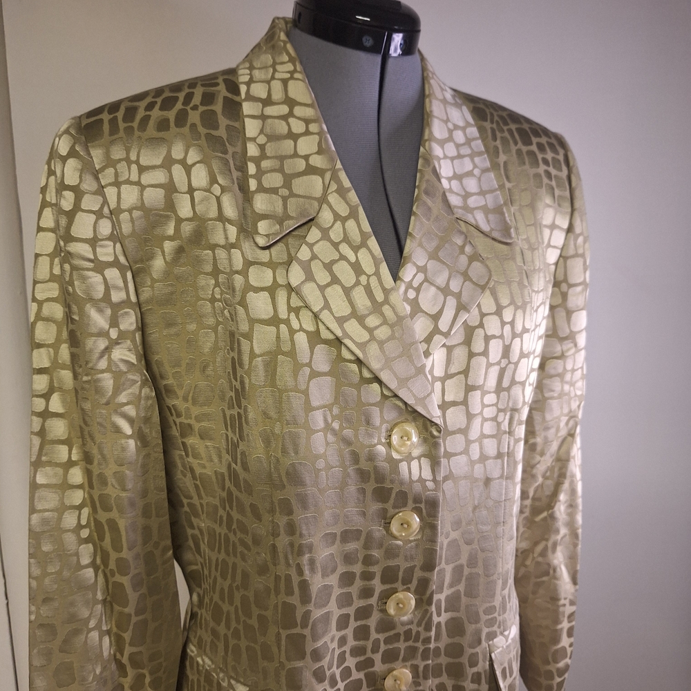 Vintage Albert Nipon Metallic Gold Croc-Pattern Blazer